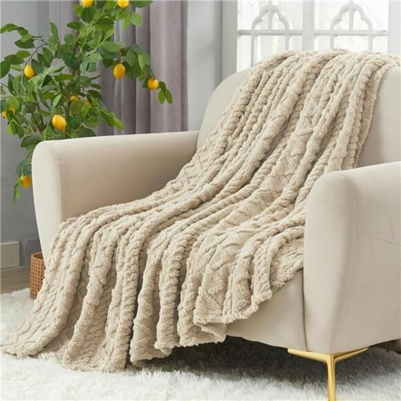 Fleece Throw Blanket Lightweight Fuzzy Throw Blanket Couch 50"x60" Khaki - Picture 2 of 7